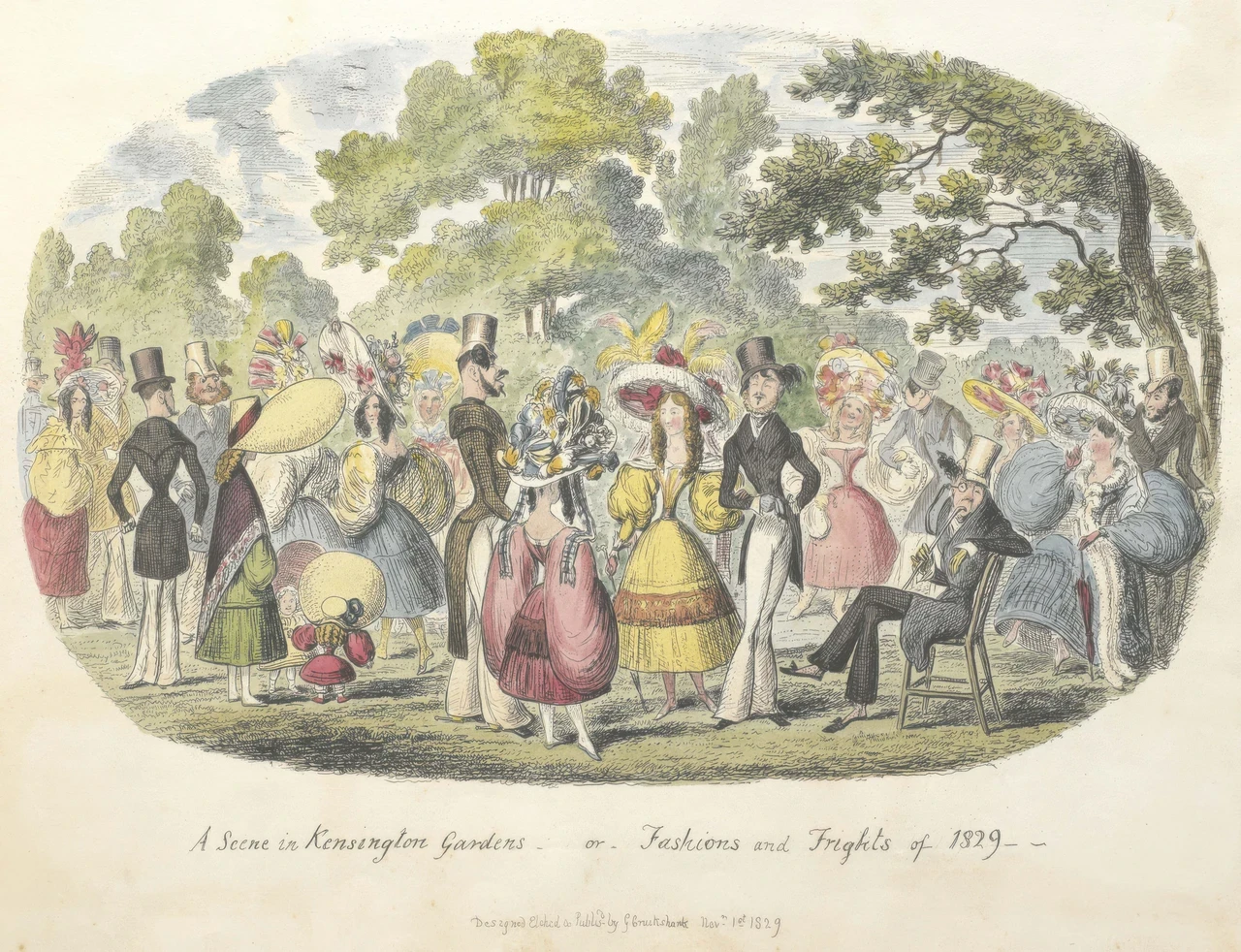 George Cruikshank’s ‘A Scene in Kensington Gardens, or, Fashions and Frights of 1829’
