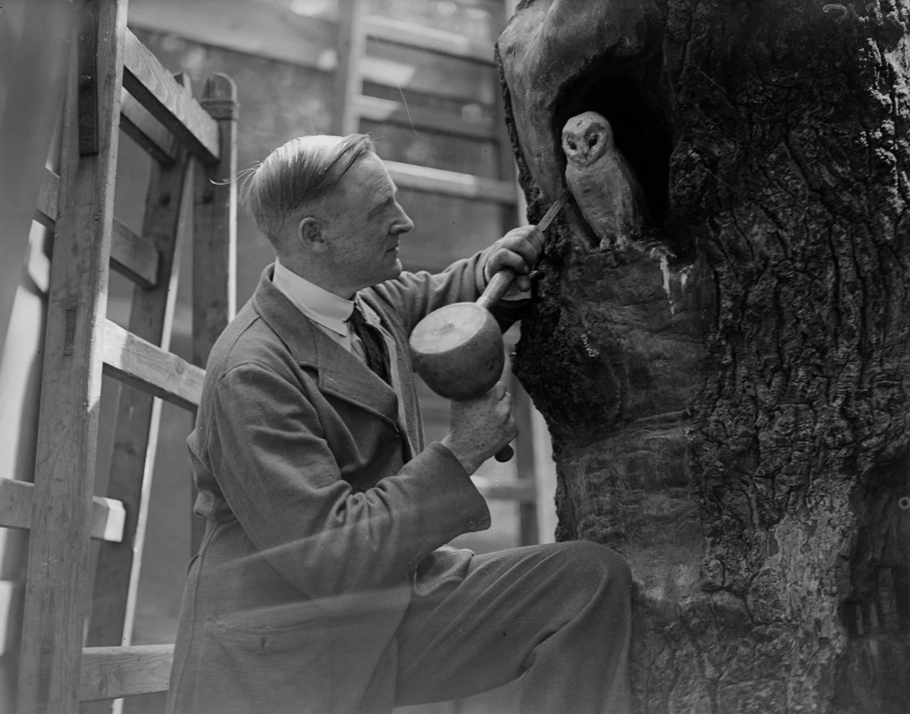 Ivor Innes at work in Kensington Gardens, 10 July 1930